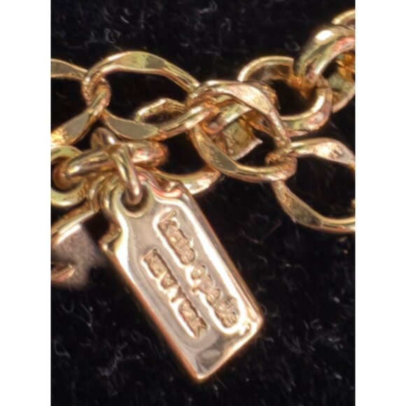 Kate Spade Gold Chain Necklace With Coral Gemstones & Clasp Squared Away - Picture 5 of 7